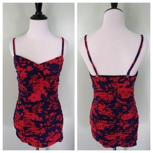 LANDS END Red Blue Ruched Swim Suit Top Size 6